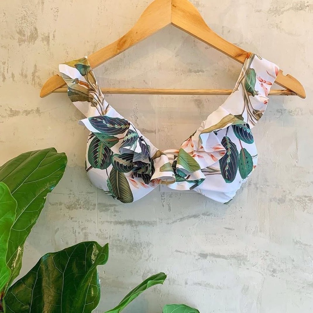 Tropical Leaf Print Bikini Top